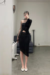 Un Morceau elastic lace asymmetric tube top UM231SZ20 black PUM38